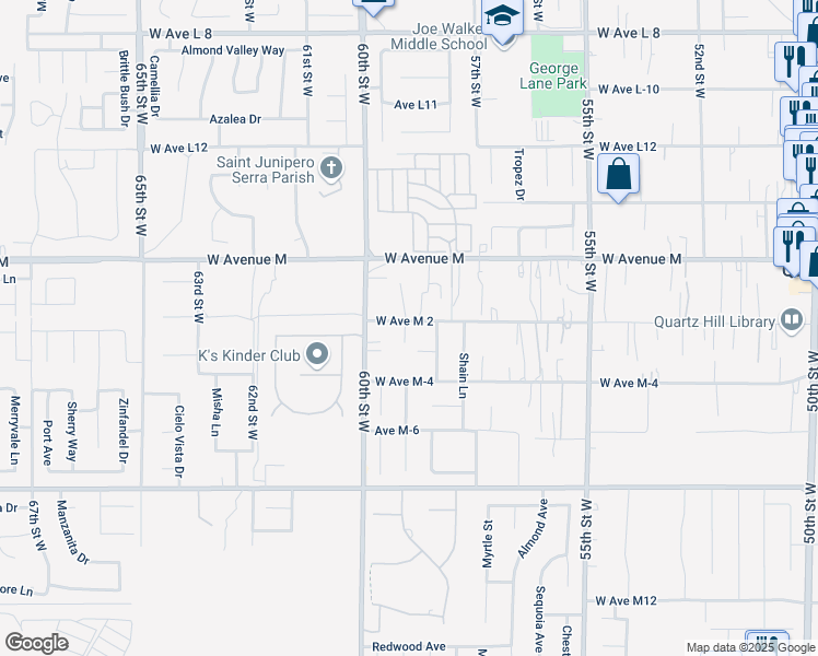 map of restaurants, bars, coffee shops, grocery stores, and more near 5815 West Avenue M 2 in Lancaster