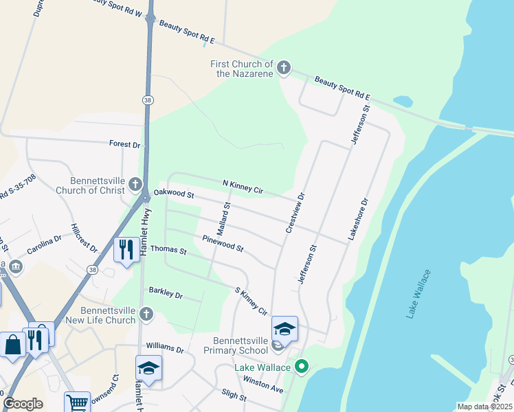 map of restaurants, bars, coffee shops, grocery stores, and more near 308 North Kinney Circle in Bennettsville