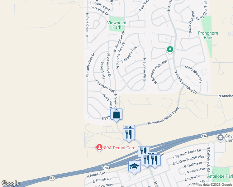 map of restaurants, bars, coffee shops, grocery stores, and more near 6855 N Viewpoint Dr in Prescott Valley