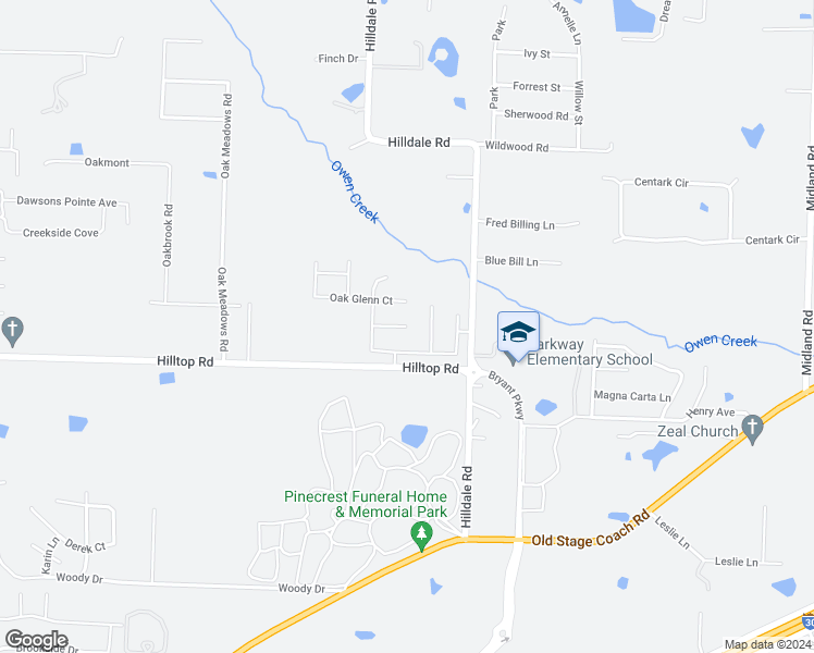 map of restaurants, bars, coffee shops, grocery stores, and more near 1412 Oak Glenn Place in Alexander