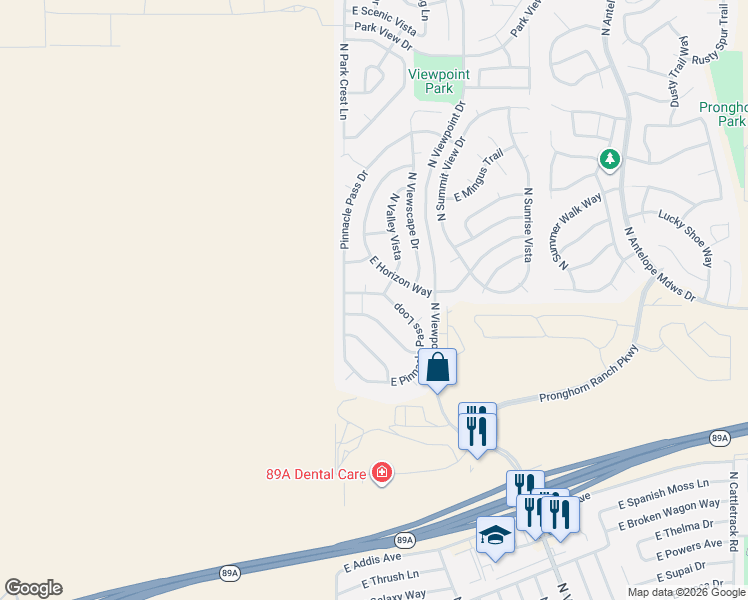 map of restaurants, bars, coffee shops, grocery stores, and more near 7130 East Pinnacle Pass Loop in Prescott Valley
