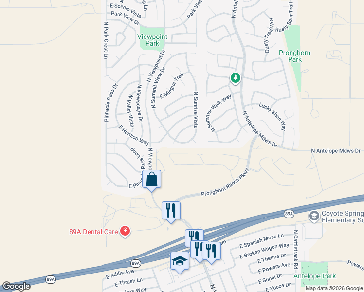 map of restaurants, bars, coffee shops, grocery stores, and more near 7073 North Sunrise Vista in Prescott Valley