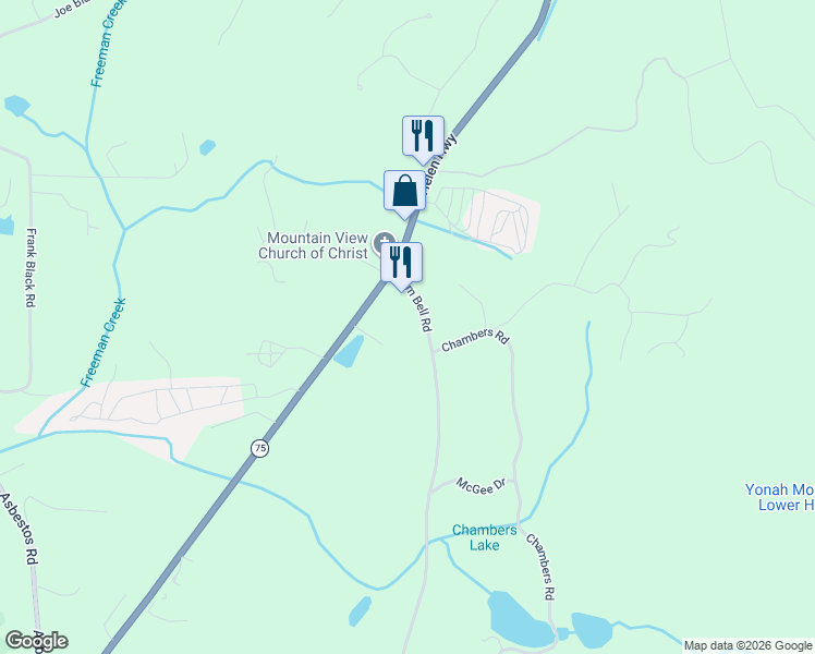 map of restaurants, bars, coffee shops, grocery stores, and more near 1925 Tom Bell Road in Cleveland