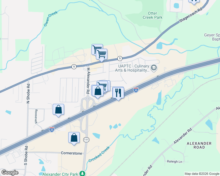 map of restaurants, bars, coffee shops, grocery stores, and more near 7 Don Drive in Little Rock