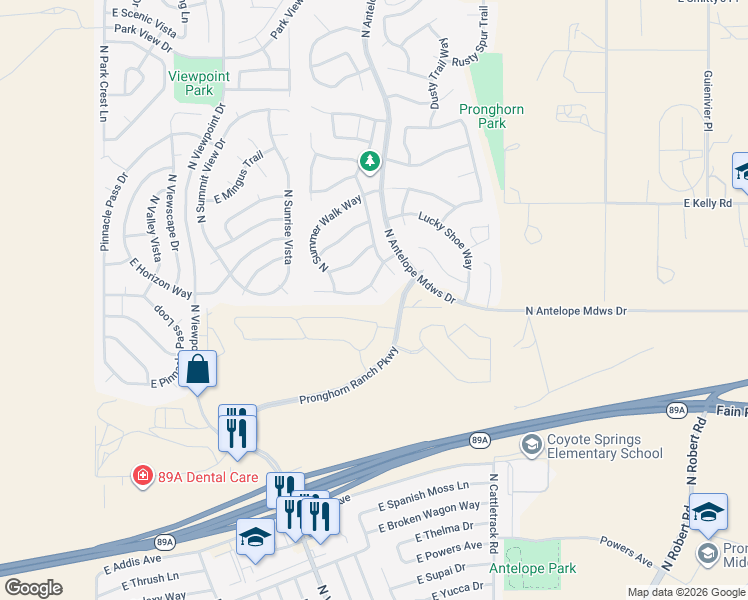 map of restaurants, bars, coffee shops, grocery stores, and more near 7012 Clear Sky Court in Prescott Valley