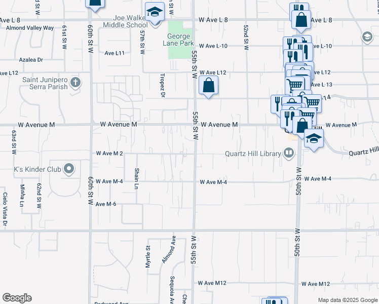 map of restaurants, bars, coffee shops, grocery stores, and more near 5533 West Avenue M 2 in Lancaster
