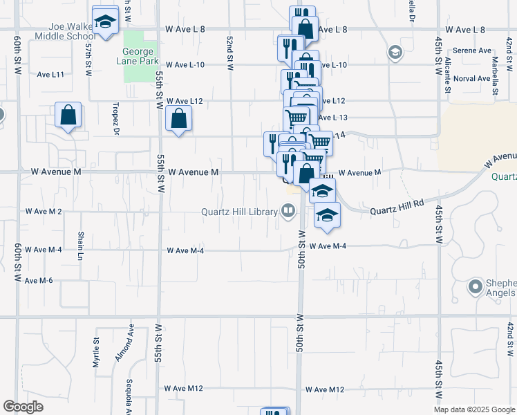 map of restaurants, bars, coffee shops, grocery stores, and more near 5111 West Avenue M 2 in Lancaster
