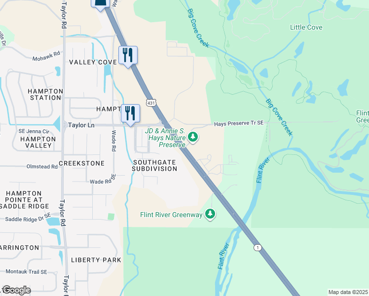 map of restaurants, bars, coffee shops, grocery stores, and more near 7171 Highway 1 in Owens Cross Roads