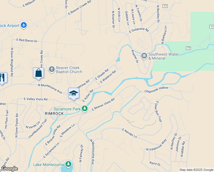 map of restaurants, bars, coffee shops, grocery stores, and more near 4295 East Aztec Road in Lake Montezuma