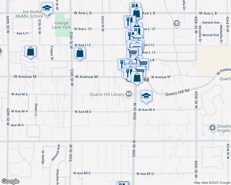 map of restaurants, bars, coffee shops, grocery stores, and more near 5111 West Avenue M 2 in Lancaster
