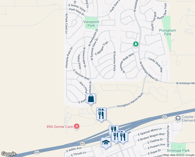 map of restaurants, bars, coffee shops, grocery stores, and more near 7311 Horizon Way in Prescott Valley