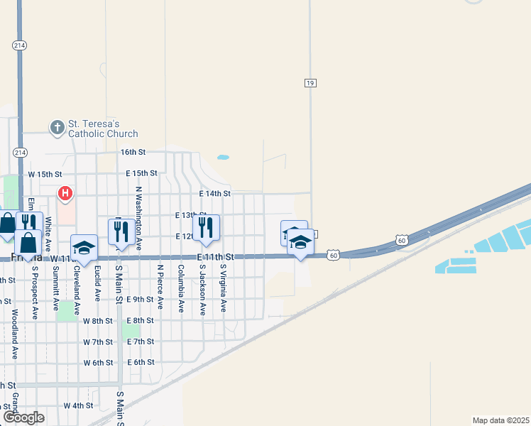 map of restaurants, bars, coffee shops, grocery stores, and more near 1301 North Walnut Avenue in Friona
