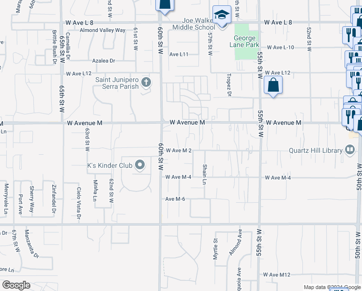 map of restaurants, bars, coffee shops, grocery stores, and more near 5815 West Avenue M 2 in Lancaster