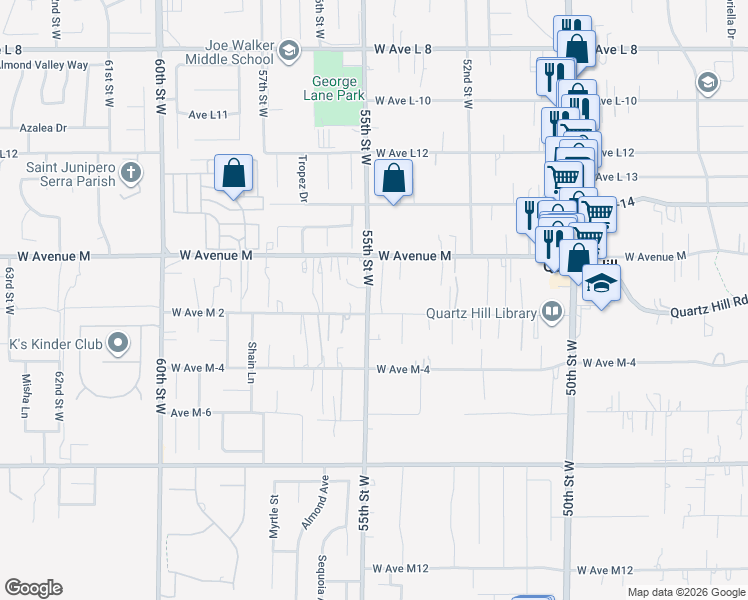 map of restaurants, bars, coffee shops, grocery stores, and more near 5357 West Avenue M 2 in Lancaster