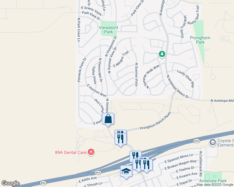 map of restaurants, bars, coffee shops, grocery stores, and more near 7311 Horizon Way in Prescott Valley