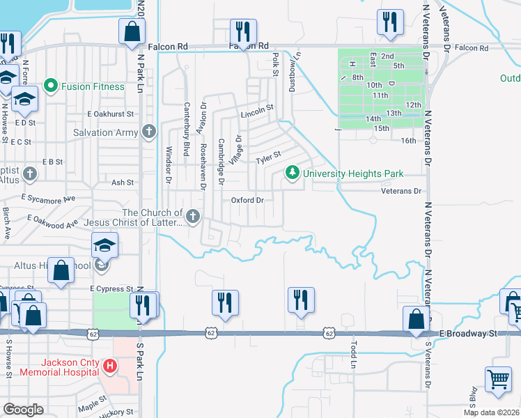 map of restaurants, bars, coffee shops, grocery stores, and more near 612 Hayes Street in Altus
