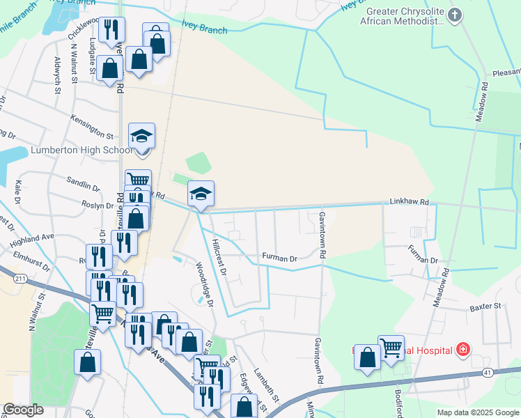 map of restaurants, bars, coffee shops, grocery stores, and more near 1984 Rp Condo Common in Lumberton
