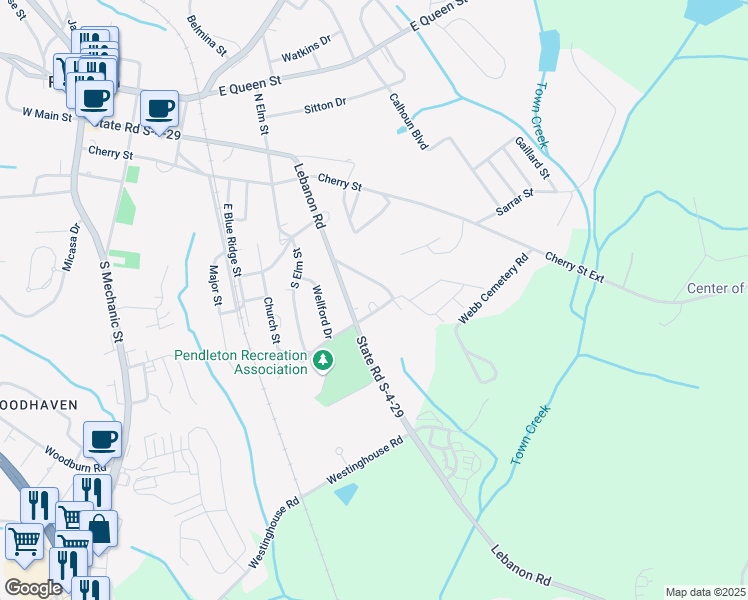 map of restaurants, bars, coffee shops, grocery stores, and more near 719 Long Road in Pendleton