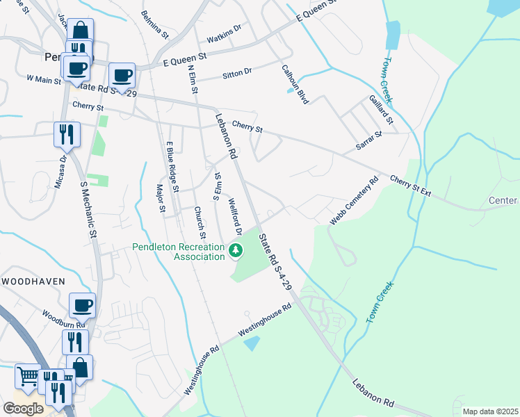 map of restaurants, bars, coffee shops, grocery stores, and more near 719 Long Road in Pendleton