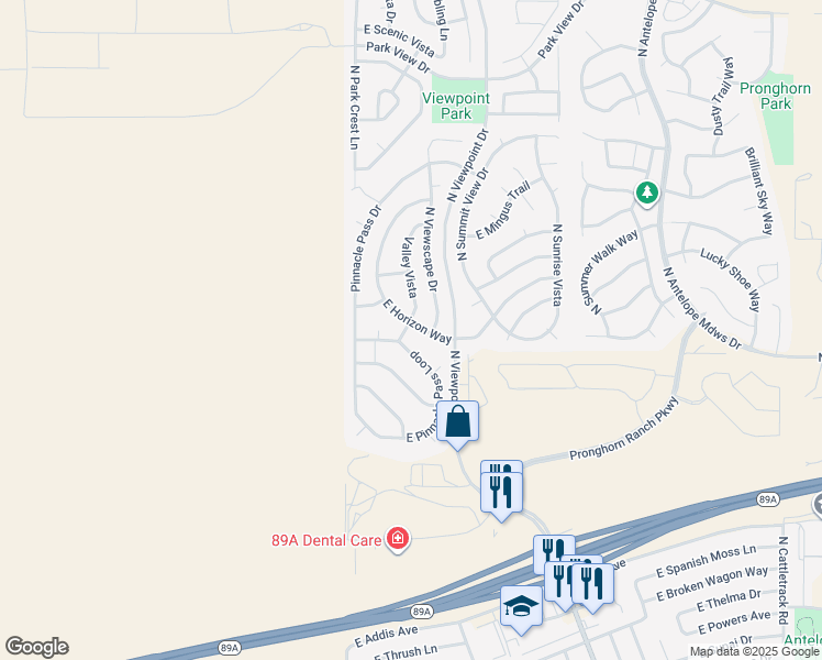 map of restaurants, bars, coffee shops, grocery stores, and more near 7145 Horizon Way in Prescott Valley