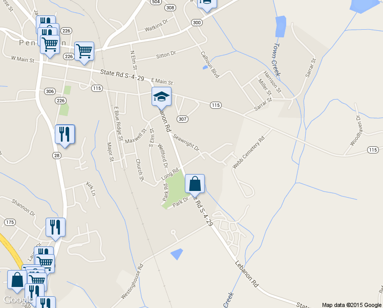 map of restaurants, bars, coffee shops, grocery stores, and more near 719 Long Road in Pendleton