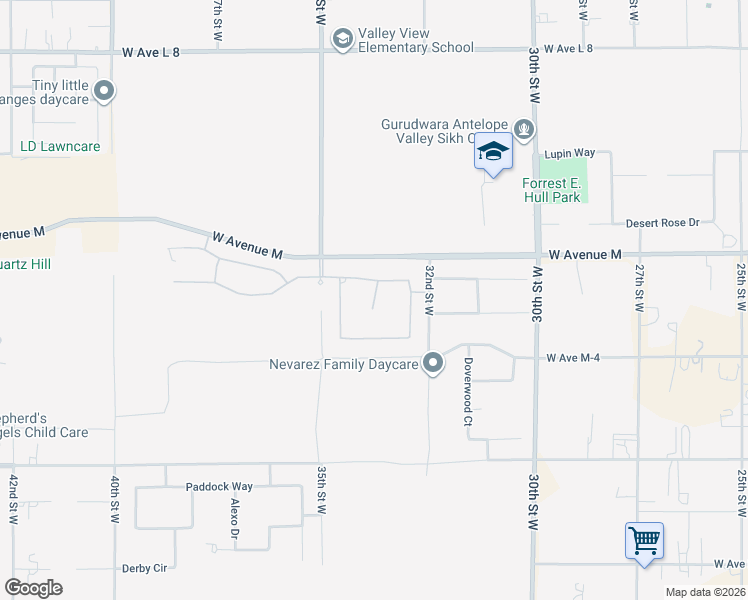 map of restaurants, bars, coffee shops, grocery stores, and more near 41933 Loma Vista in Lancaster