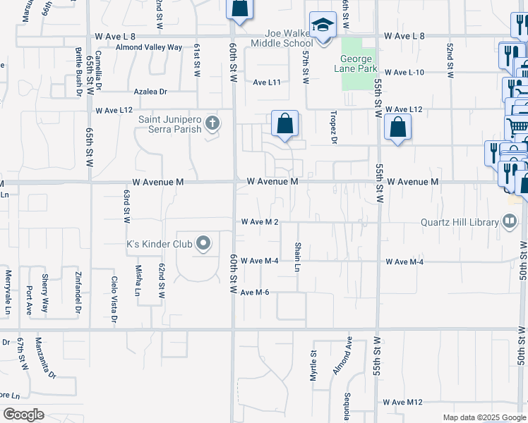 map of restaurants, bars, coffee shops, grocery stores, and more near 5815 West Avenue M 2 in Lancaster