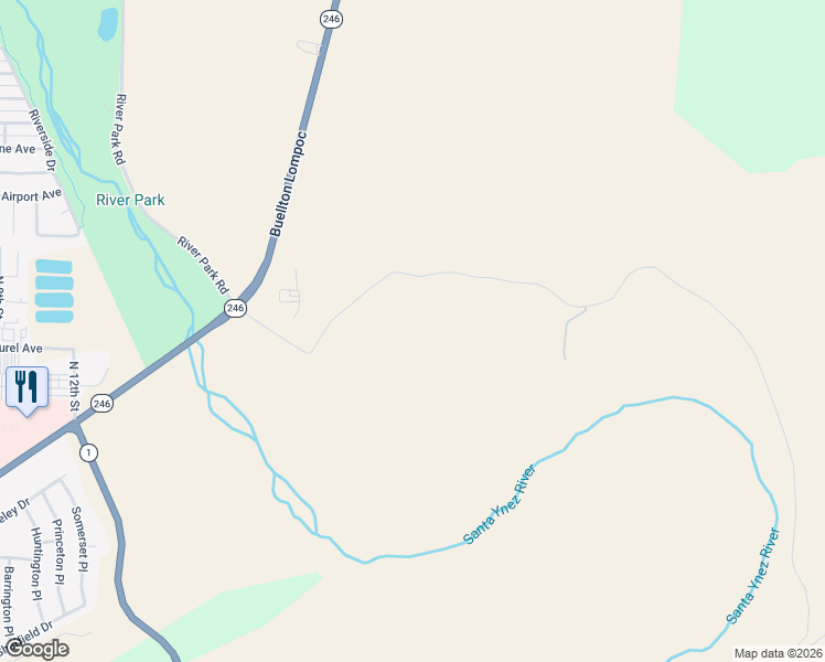 map of restaurants, bars, coffee shops, grocery stores, and more near 2140 Sweeney Road in Lompoc