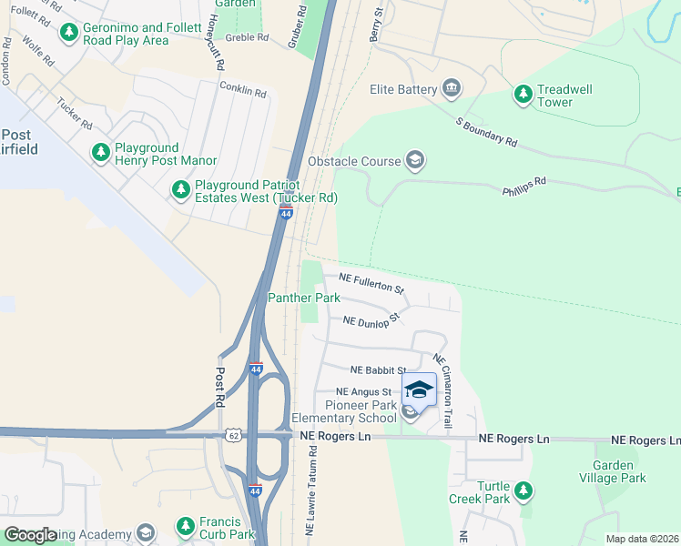 map of restaurants, bars, coffee shops, grocery stores, and more near 112 Northeast Fullerton Street in Lawton