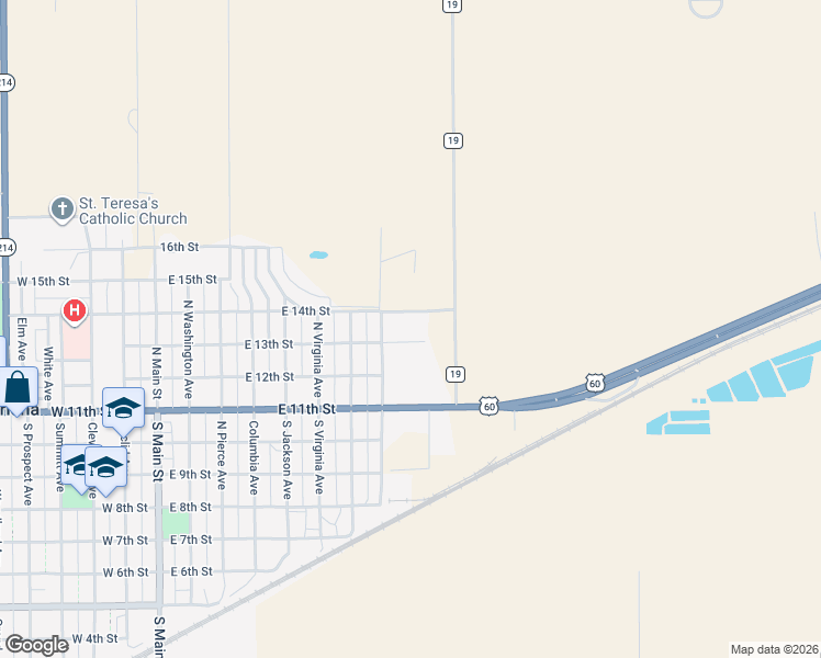 map of restaurants, bars, coffee shops, grocery stores, and more near East 13th Street in Friona