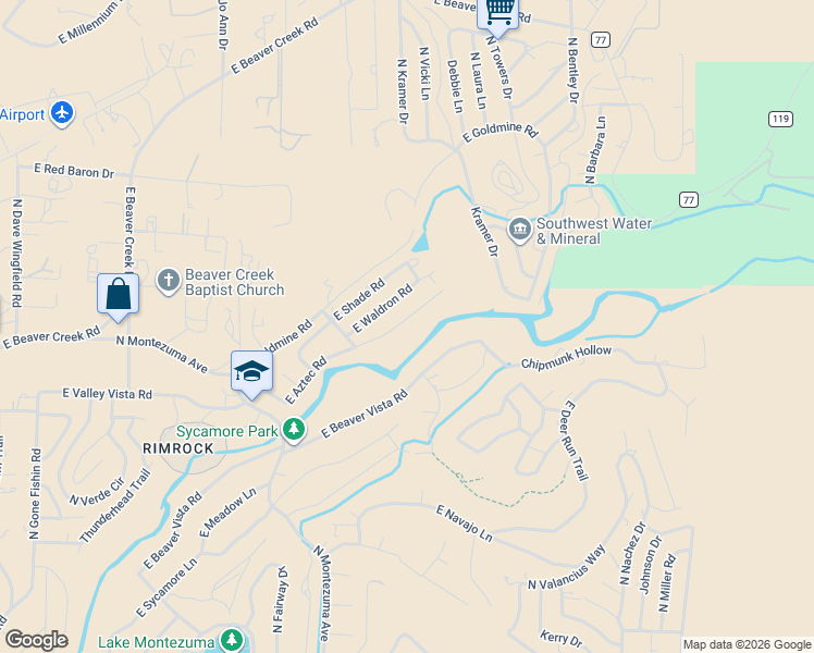 map of restaurants, bars, coffee shops, grocery stores, and more near 4365 East Aztec Road in Lake Montezuma