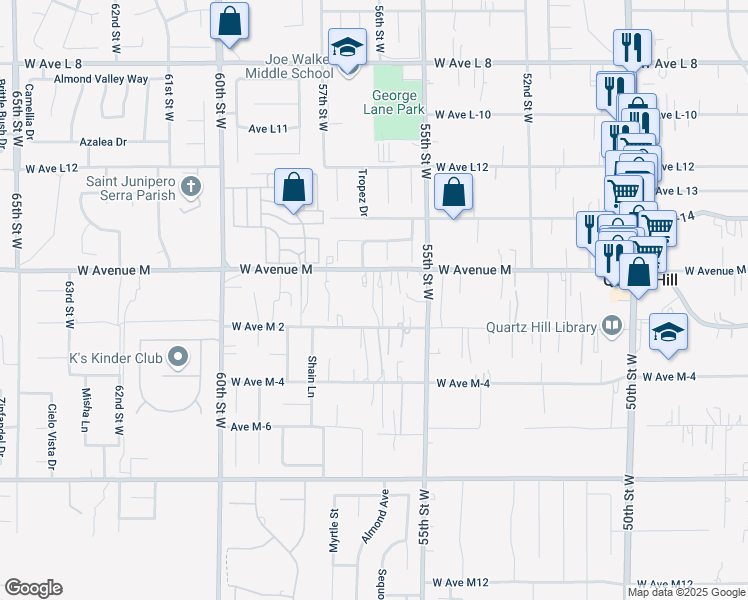 map of restaurants, bars, coffee shops, grocery stores, and more near 5603 West Avenue M 2 in Lancaster