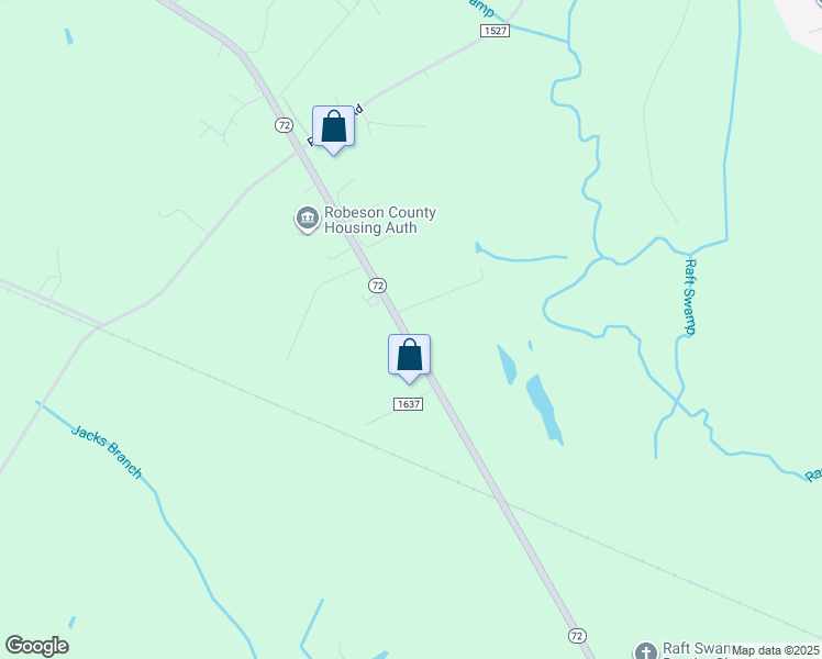 map of restaurants, bars, coffee shops, grocery stores, and more near 2066 North Carolina Highway 72 in Lumberton