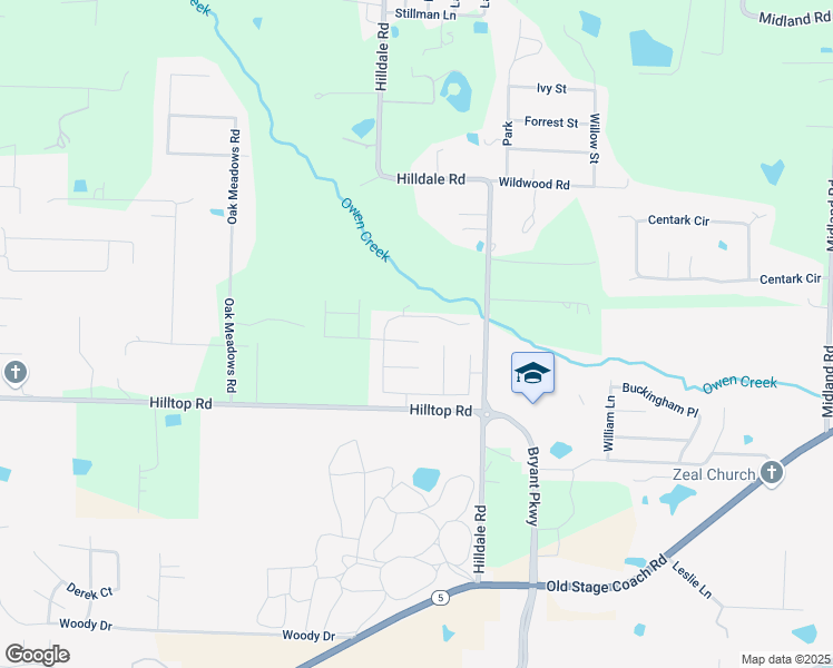map of restaurants, bars, coffee shops, grocery stores, and more near 1406 Oak Glenn Court in Bryant