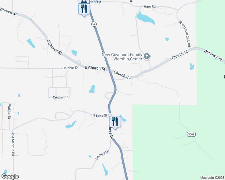 map of restaurants, bars, coffee shops, grocery stores, and more near 3079-3153 East Chambers Drive in Booneville