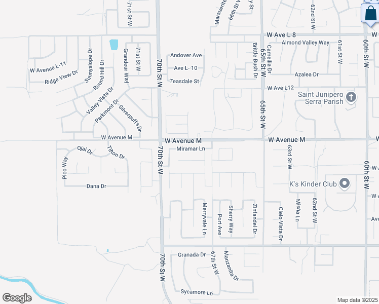 map of restaurants, bars, coffee shops, grocery stores, and more near 6808 Miramar Lane in Palmdale