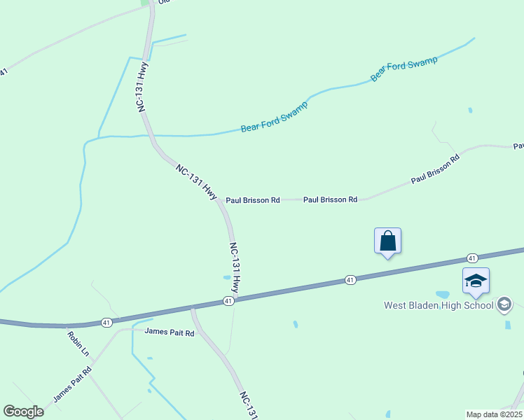 map of restaurants, bars, coffee shops, grocery stores, and more near 1413 Paul Brisson Road in Bladenboro