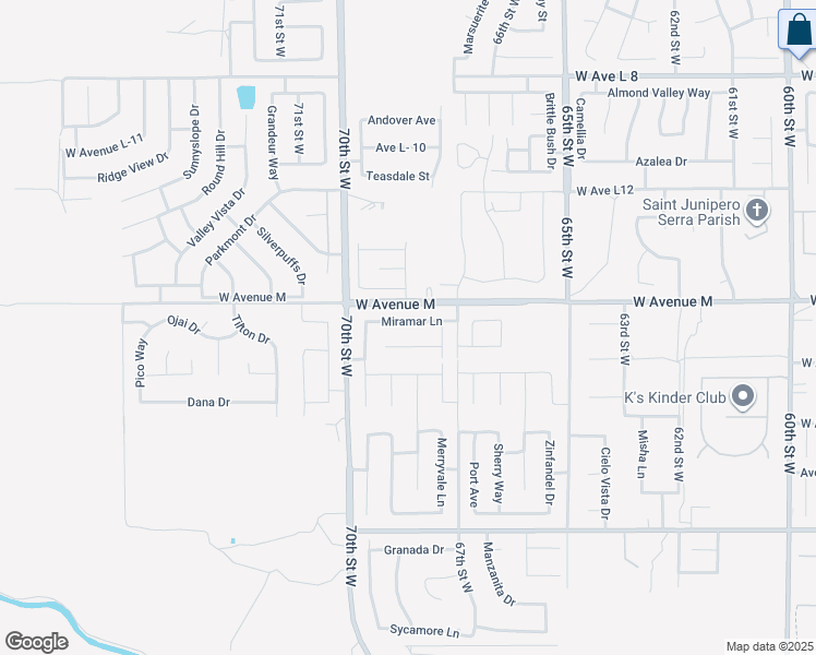 map of restaurants, bars, coffee shops, grocery stores, and more near 6808 Miramar Lane in Palmdale