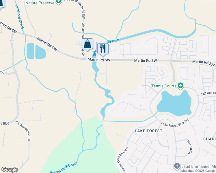 map of restaurants, bars, coffee shops, grocery stores, and more near 2243 Estuary Drive Southwest in Huntsville