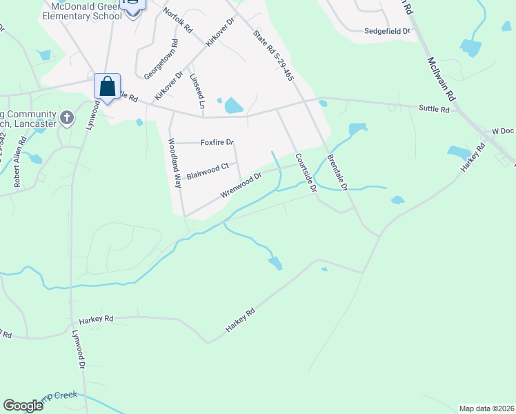map of restaurants, bars, coffee shops, grocery stores, and more near 1225 Wrenwood Drive in Lancaster