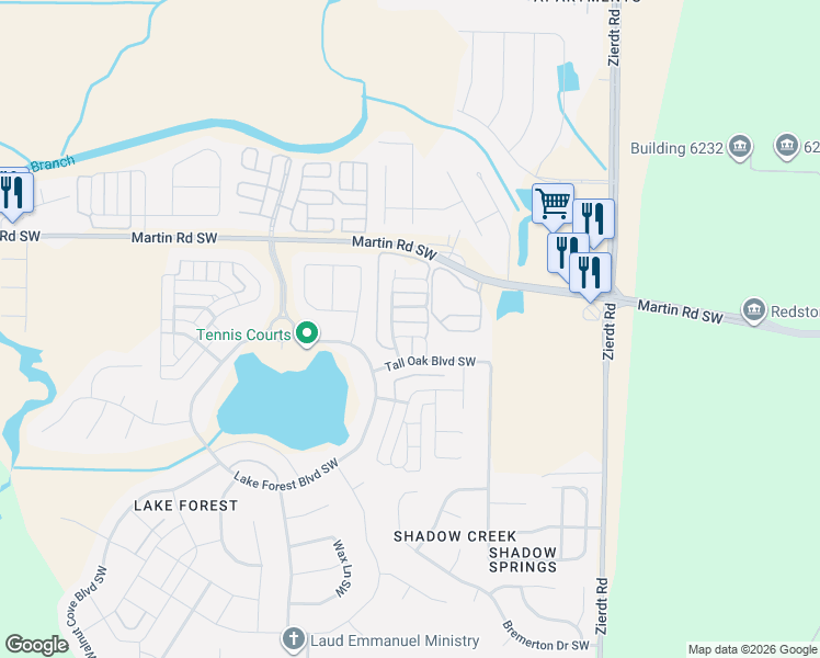 map of restaurants, bars, coffee shops, grocery stores, and more near 25 Desert Oak Court Southwest in Huntsville