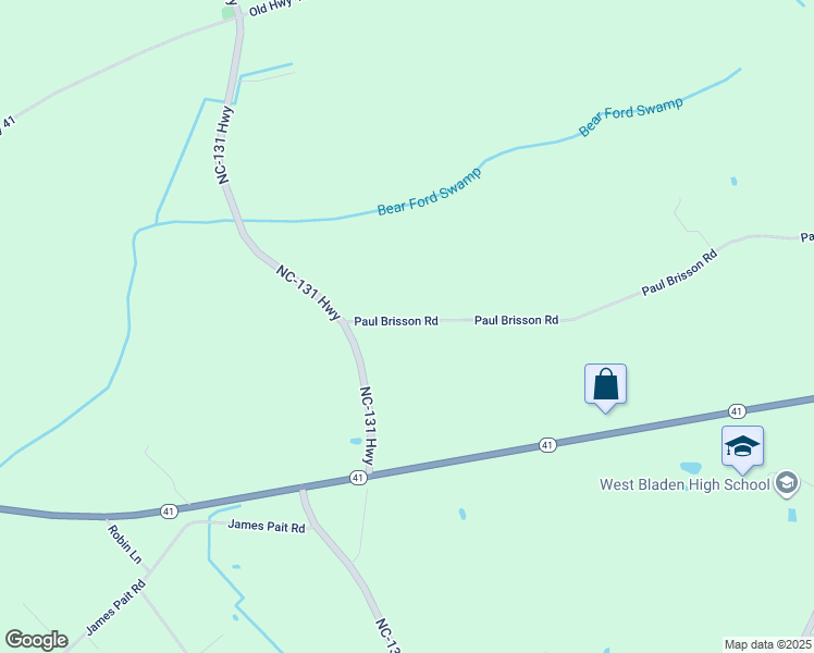 map of restaurants, bars, coffee shops, grocery stores, and more near 1413 Paul Brisson Road in Bladenboro