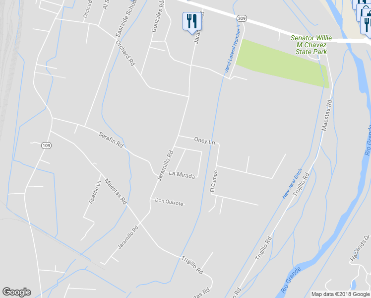 map of restaurants, bars, coffee shops, grocery stores, and more near 99 Las Aguilas Road in Belen