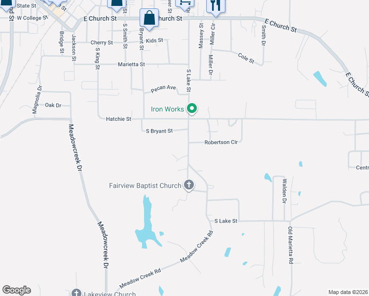 map of restaurants, bars, coffee shops, grocery stores, and more near 801 South Lake Street in Booneville