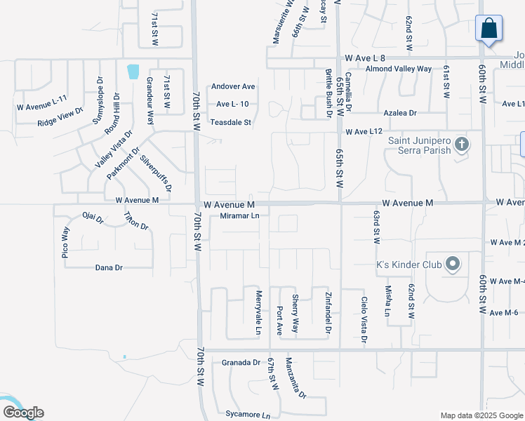 map of restaurants, bars, coffee shops, grocery stores, and more near 6703 Miramar Lane in Palmdale