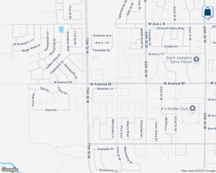 map of restaurants, bars, coffee shops, grocery stores, and more near 6727 Miramar Lane in Palmdale