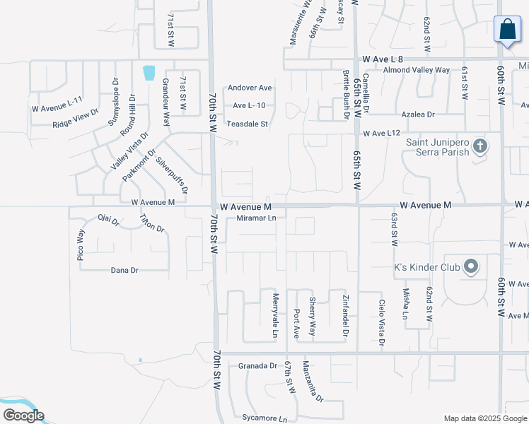 map of restaurants, bars, coffee shops, grocery stores, and more near 6727 Miramar Lane in Palmdale