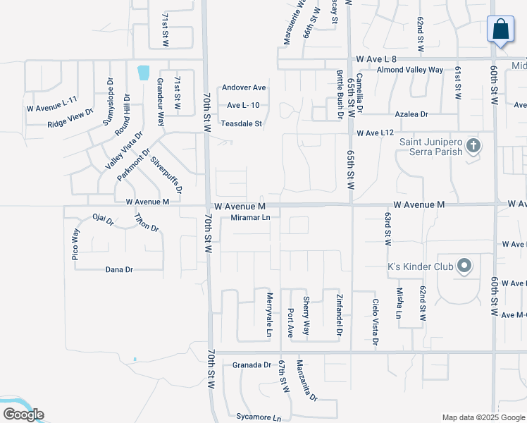 map of restaurants, bars, coffee shops, grocery stores, and more near 6719 Miramar Lane in Palmdale