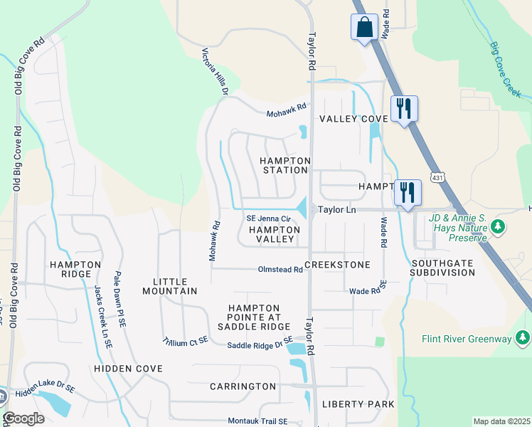 map of restaurants, bars, coffee shops, grocery stores, and more near 4907 Southeast Jenna Circle in Owens Cross Roads