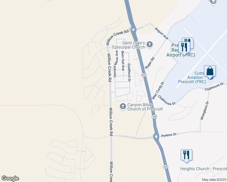 map of restaurants, bars, coffee shops, grocery stores, and more near 6144 Harvest Moon Avenue in Prescott